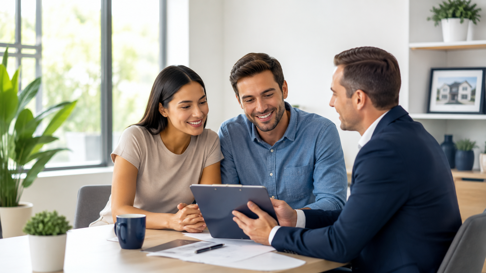 Mortgage broker showing borrowers home loan options